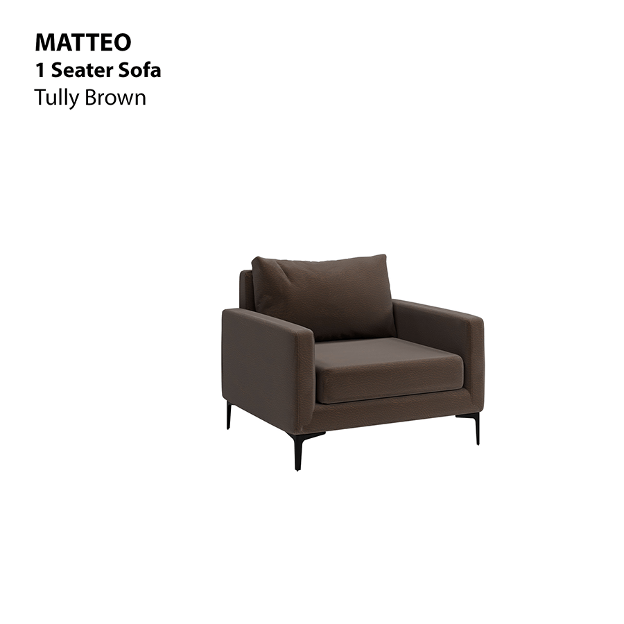 MORE MATTEO OPTIONS Matteo 1 Seater Sofa Matteo 1 Seater Sofa Leatherette Tully Brown Mandaue Foam