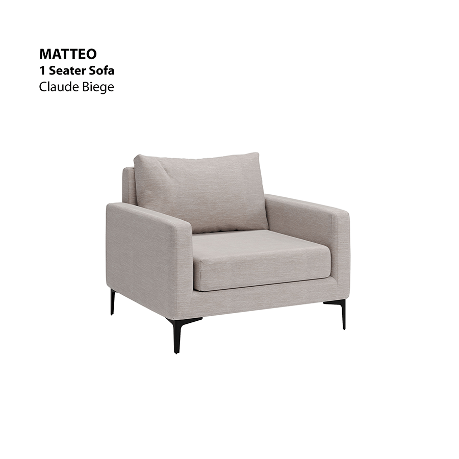 MORE MATTEO OPTIONS Matteo 1 Seater Sofa Matteo 1 Seater Sofa Lux Claude Beige Mandaue Foam