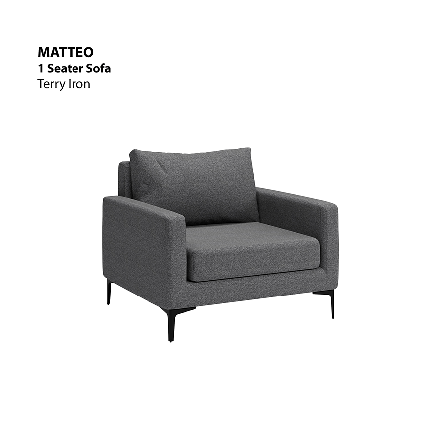 MORE MATTEO OPTIONS Matteo 1 Seater Sofa Matteo 1 Seater Sofa Lux Terry Iron Mandaue Foam