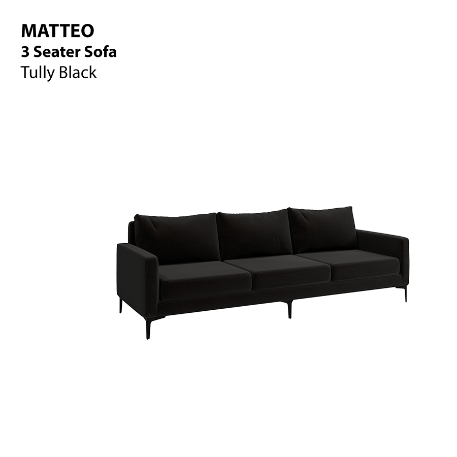 MORE MATTEO OPTIONS Matteo 3 Seater Sofa Matteo 3 Seater Sofa Leatherette Tully Black Mandaue Foam