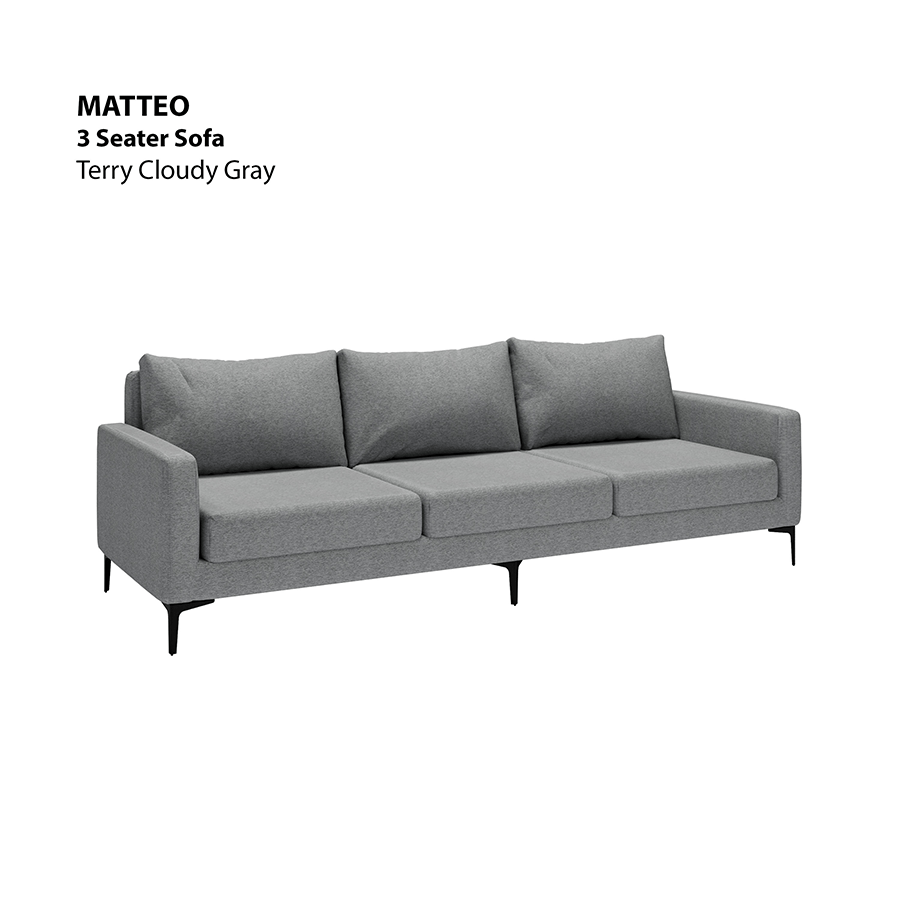 MORE MATTEO OPTIONS Matteo 3 Seater Sofa Matteo 3 Seater Sofa Lux Terry Cloudy Gray Mandaue Foam