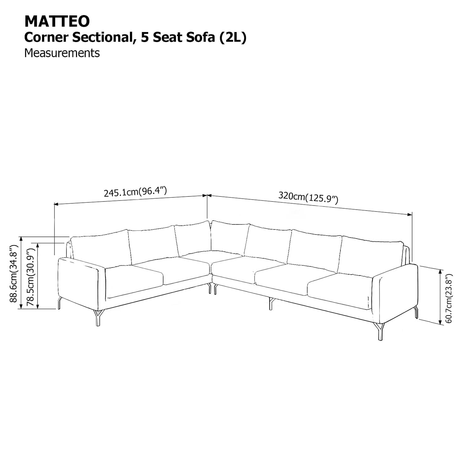 Matteo Corner Sectional 5 Seat Sofa (2L) Sofa