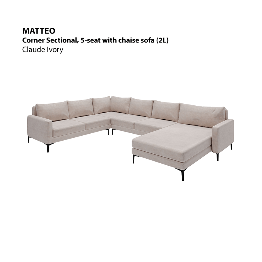 MORE MATTEO OPTIONS Matteo Corner Sectional 5 Seat with Chaise (2L) Sofa Matteo Corner Sectional 5 Seat with Chaise (2L) Sofa Lux Claude Ivory Mandaue Foam