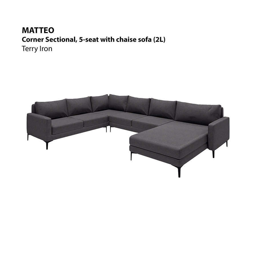 MORE MATTEO OPTIONS Matteo Corner Sectional 5 Seat with Chaise (2L) Sofa Matteo Corner Sectional 5 Seat with Chaise (2L) Sofa Lux Terry Iron Mandaue Foam