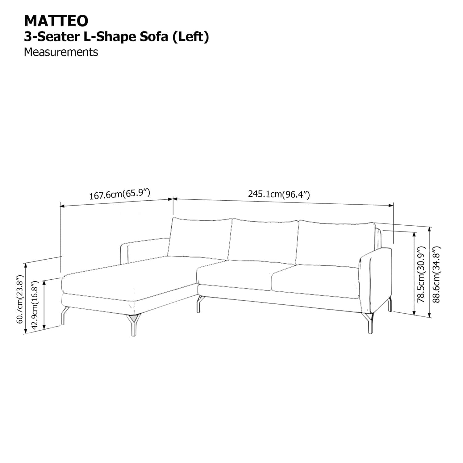 Matteo L-shape 3 Seat with Chaise (Left Facing) Sofa