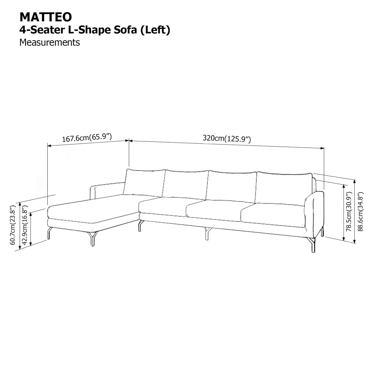 Matteo L-shape 4 Seat with Chaise (Left Facing) Sofa