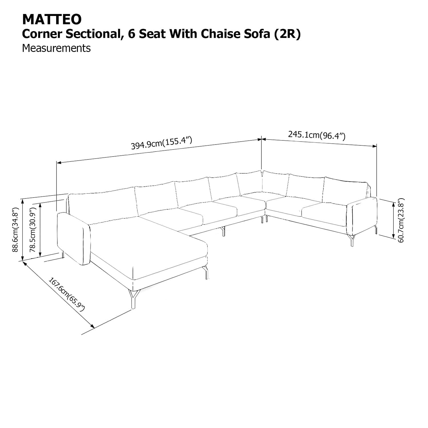 Matteo Sectional 6 Seat with Chaise (2R) Sofa