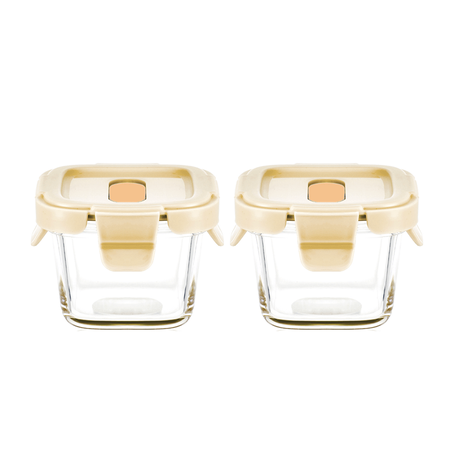 Mini Square Glass Food Container 2pc - 160ml Mini Square Glass Food Container 2pc - 160ml Beige Mandaue Foam