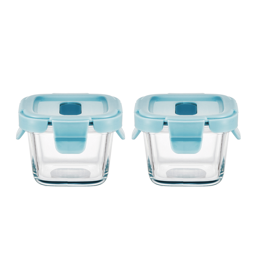 Mini Square Glass Food Container 2pc - 160ml Mini Square Glass Food Container 2pc - 160ml Blue Mandaue Foam