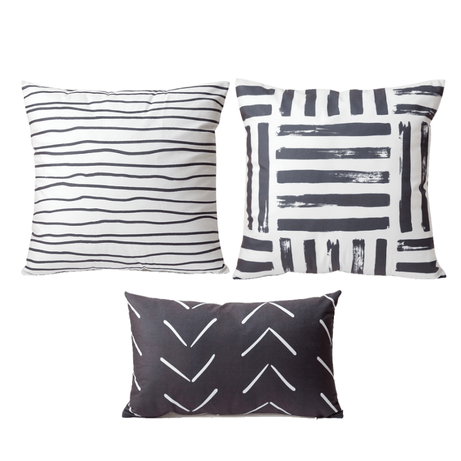 Mor Black & White Print Throw Pillowcase Set of 3 Assorted