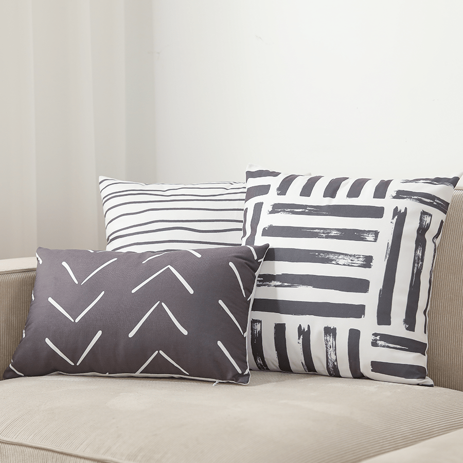 Mor Black & White Print Throw Pillowcase Set of 3 Assorted