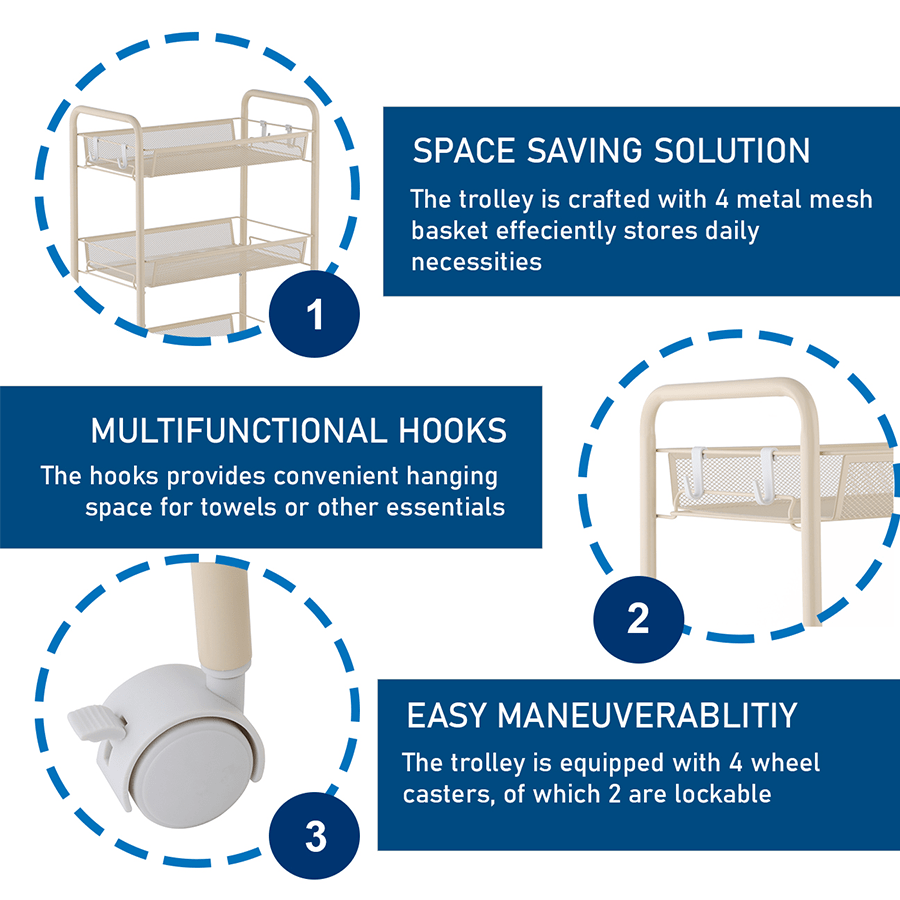 MORE NELLY OPTIONS Nelly Wide Metal Trolley Nelly Wide Metal Trolley Beige Mandaue Foam
