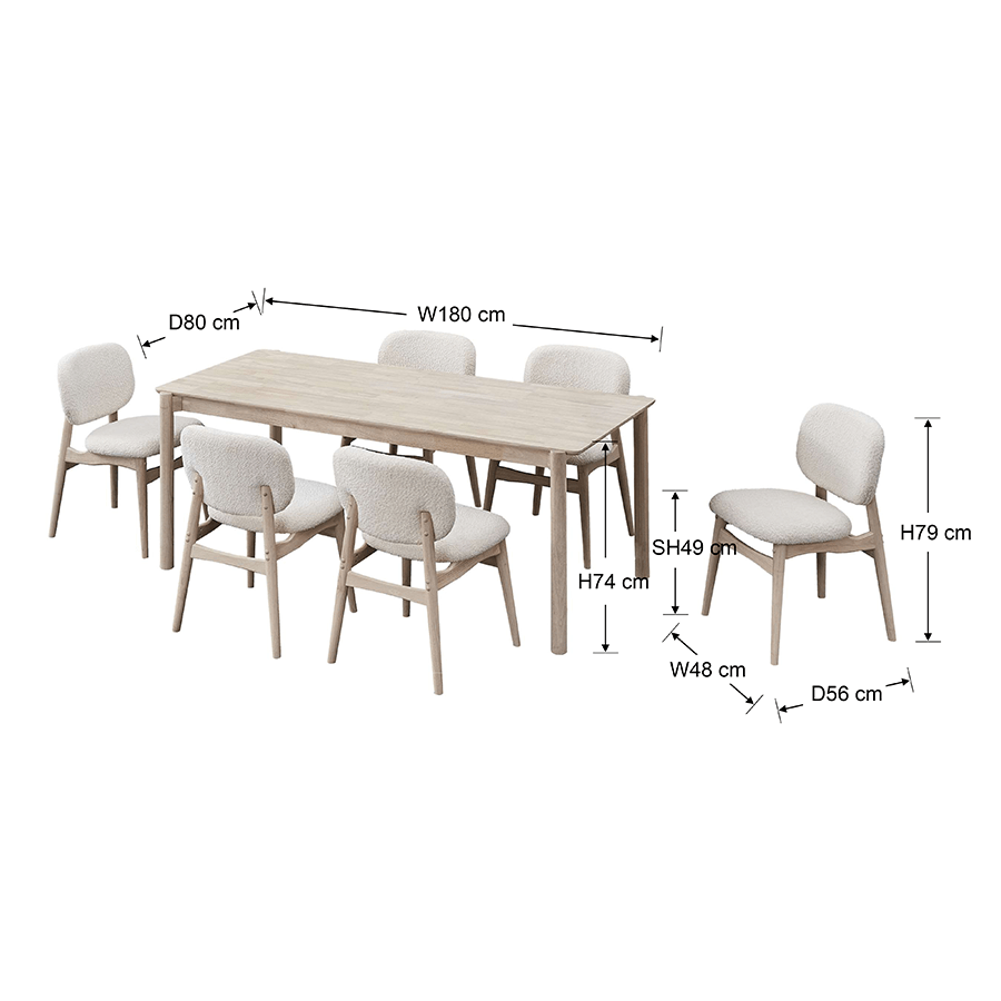 Nick 6 Seater Dining Set Nick 6 Seater Dining Set Whitewash + Cream Mandaue Foam
