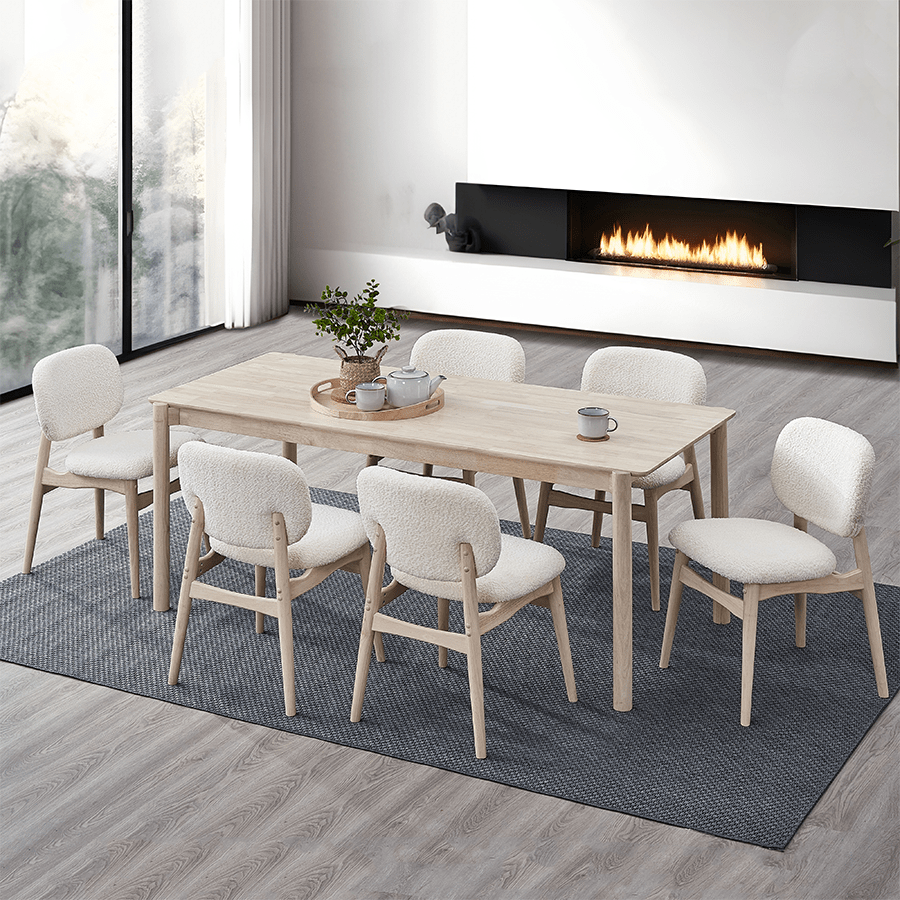 Nick 6 Seater Dining Set Nick 6 Seater Dining Set Whitewash + Cream Mandaue Foam