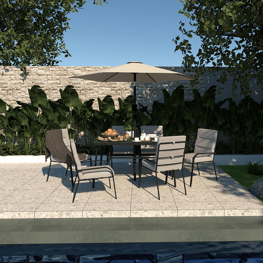 MORE PRIMROSE OPTIONS Primrose Outdoor 6 Seater Dining Primrose Outdoor 6 Seater Dining Gray Mandaue Foam