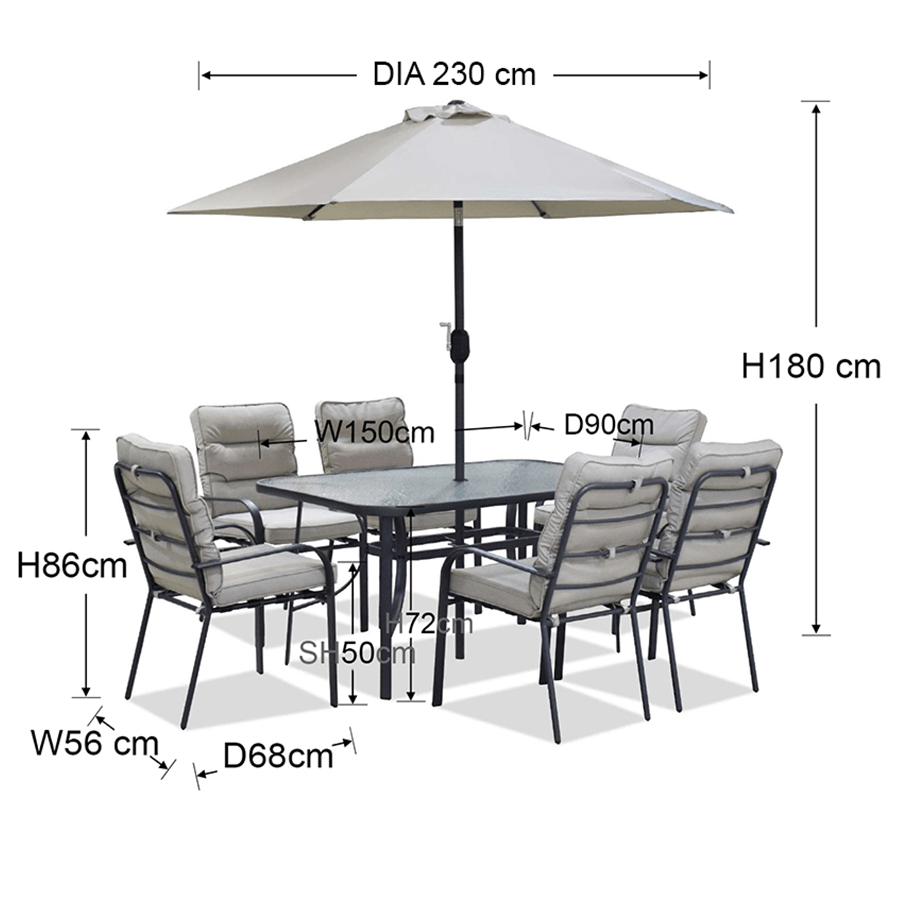 MORE PRIMROSE OPTIONS Primrose Outdoor 6 Seater Dining Primrose Outdoor 6 Seater Dining Gray Mandaue Foam