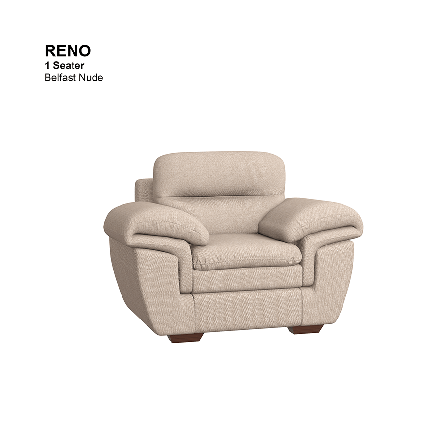MORE RENO OPTIONS Reno 1 Seater Sofa Reno 1 Seater Sofa Fabric Belfast Nude Mandaue Foam