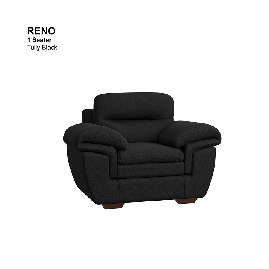 MORE RENO OPTIONS Reno 1 Seater Sofa Reno 1 Seater Sofa Leatherette Tully Black Mandaue Foam