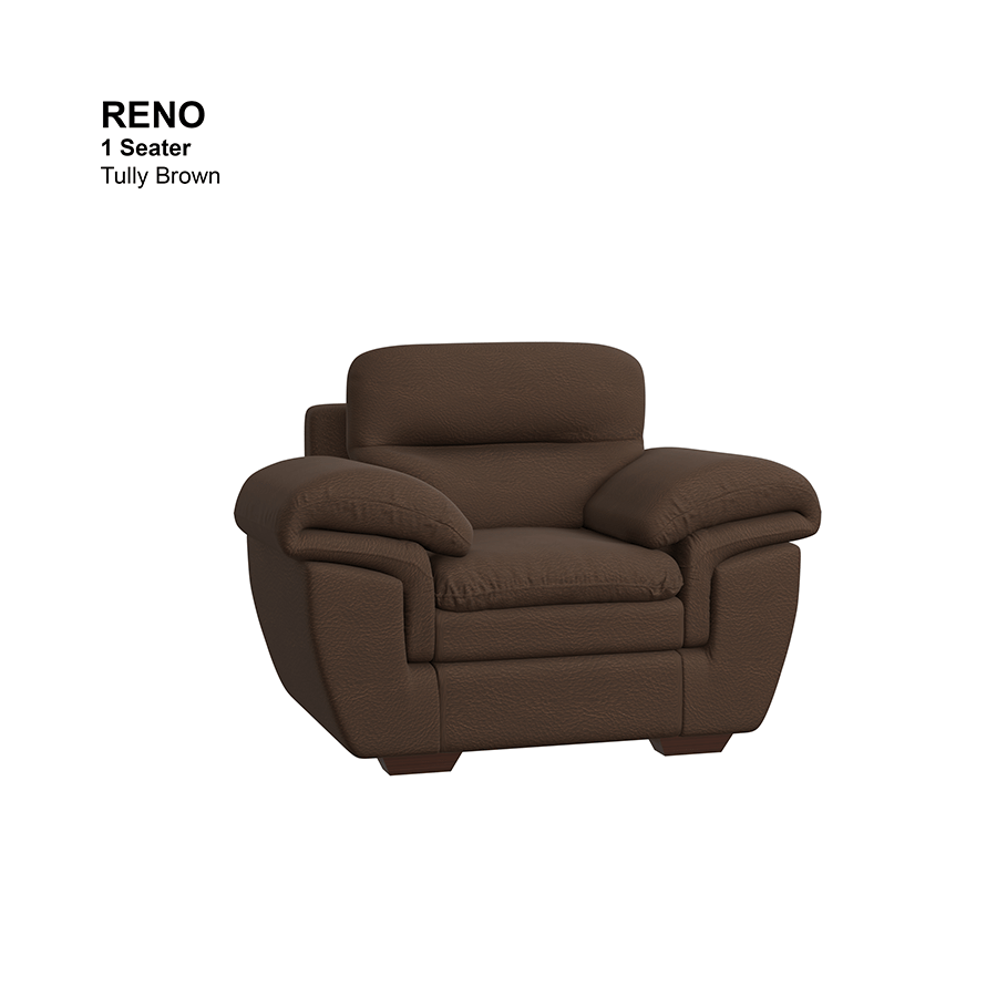 MORE RENO OPTIONS Reno 1 Seater Sofa Reno 1 Seater Sofa Leatherette Tully Brown Mandaue Foam