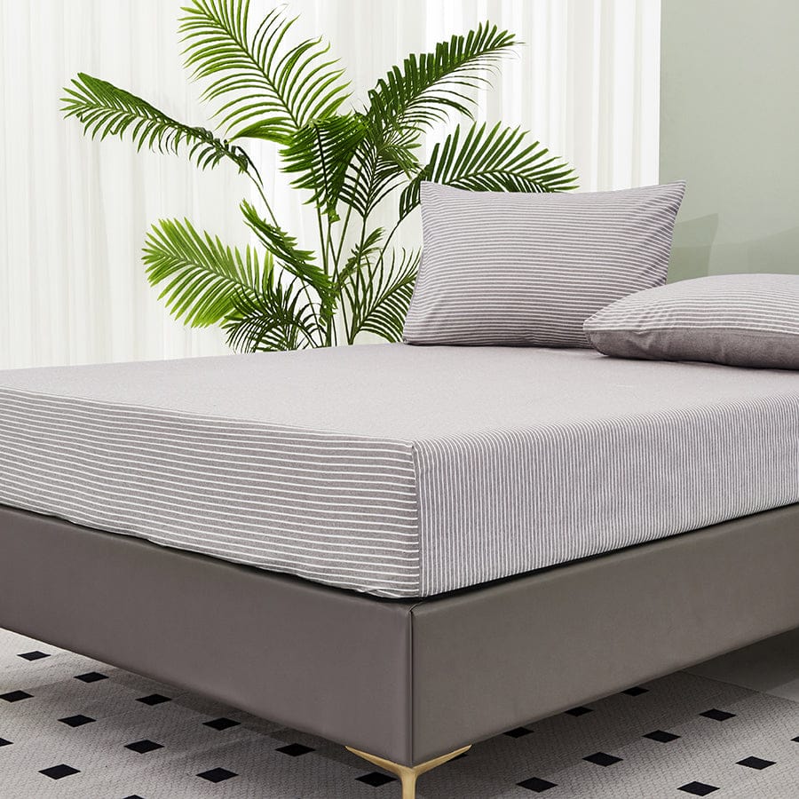 Reversible Stripe Khaki 4pc Flat Sheet Set