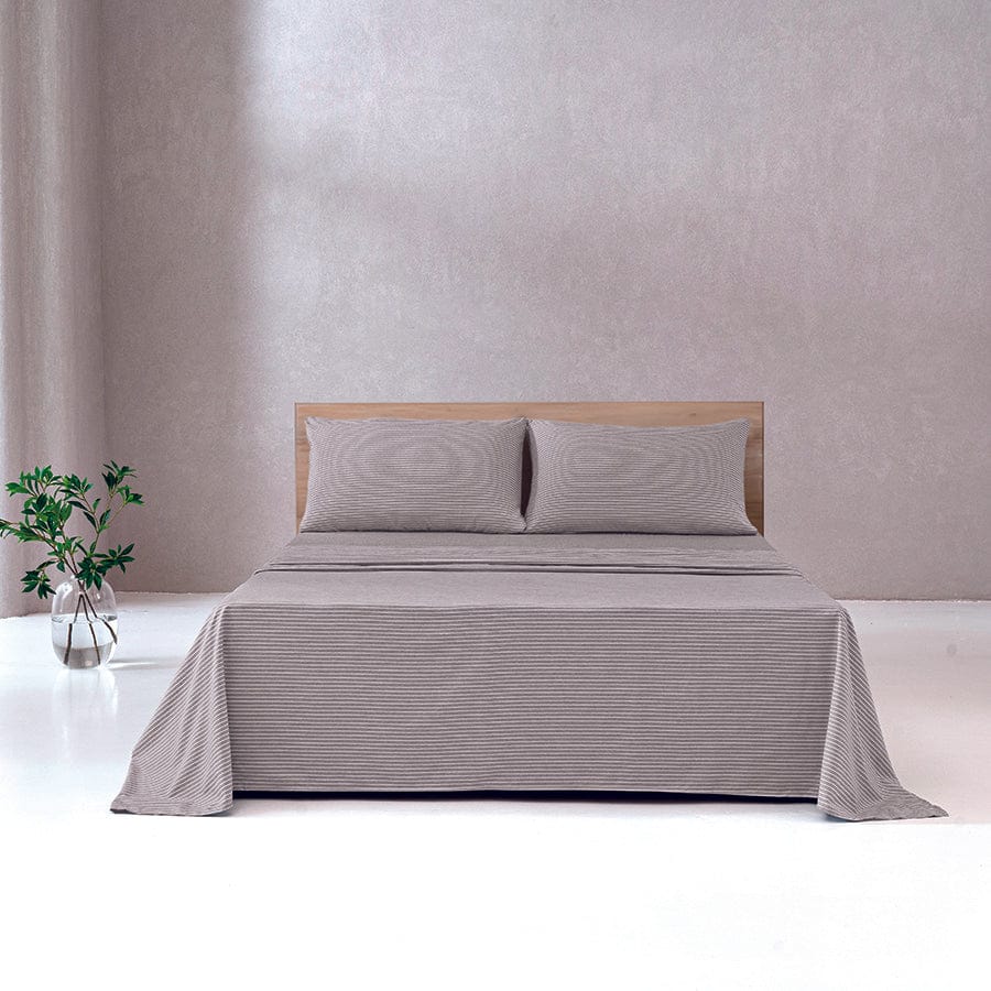 Reversible Stripe Khaki 4pc Flat Sheet Set