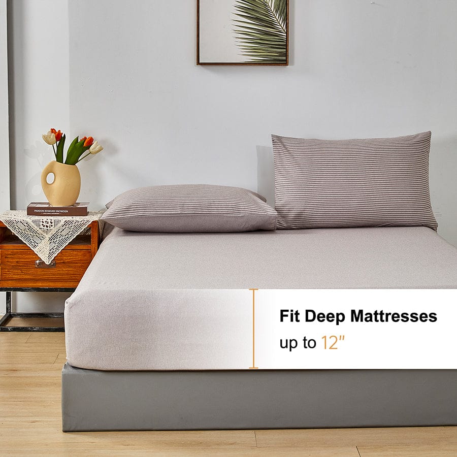 Reversible Stripe Khaki 4pc Flat Sheet Set