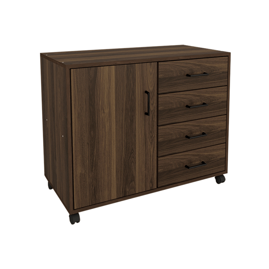 MORE RHYS OPTIONS Rhys Low 4 Drawer with Door Pedestal Rhys Low 4 Drawer with Door Pedestal Walnut Mandaue Foam
