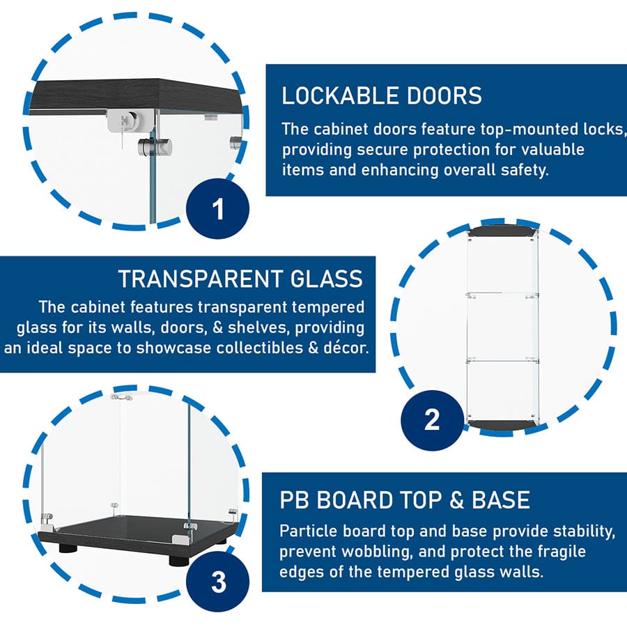 Serris 3 Tier 1 Door Glass Cabinet