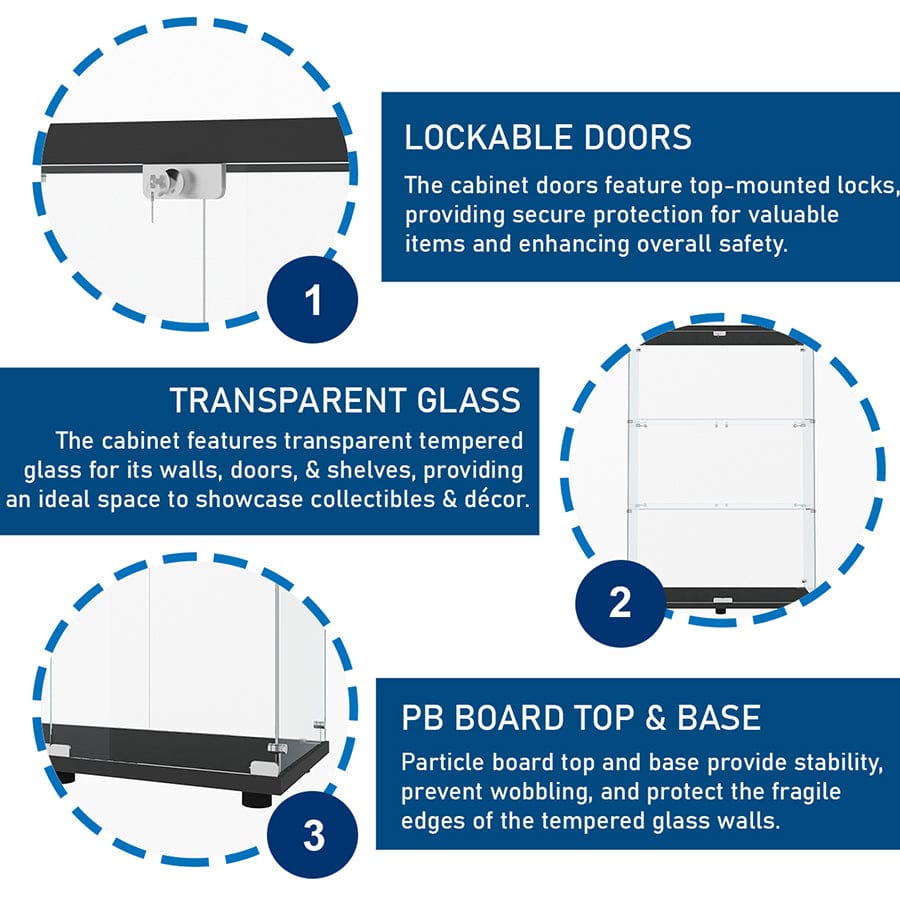 Serris 3 Tier 2 Door Glass Cabinet