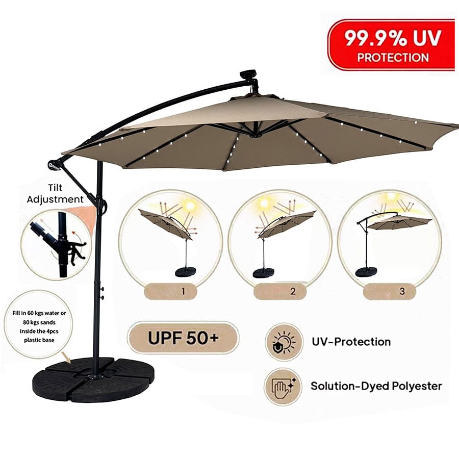 Sunny 3m Hanging Umbrella W/ Light -Taupe