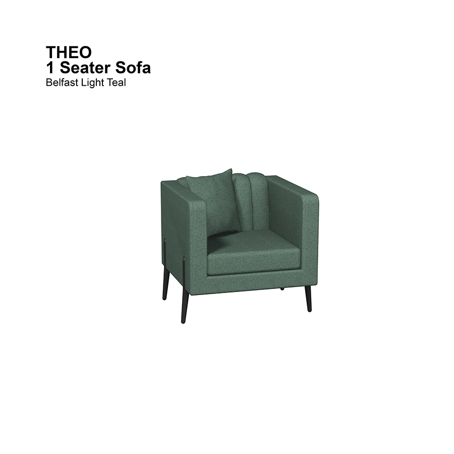MORE THEO OPTIONS Theo 1 Seater Sofa Theo 1 Seater Sofa Fabric Belfast Light Teal Mandaue Foam