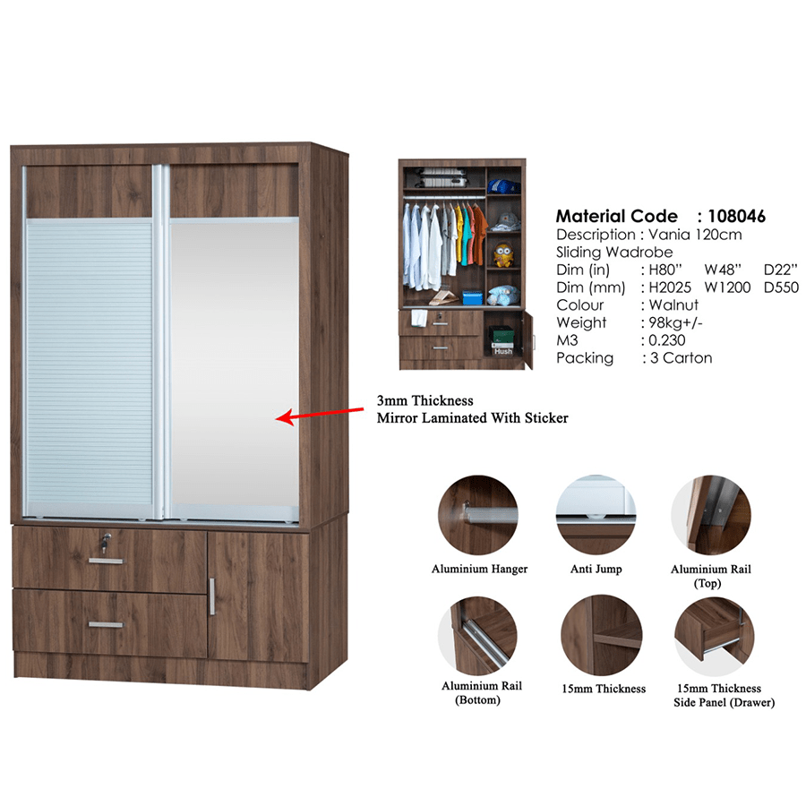 MORE VANIA OPTIONS Vania 120 cm Sliding Wardrobe Vania 120 cm Sliding Wardrobe Mandaue Foam