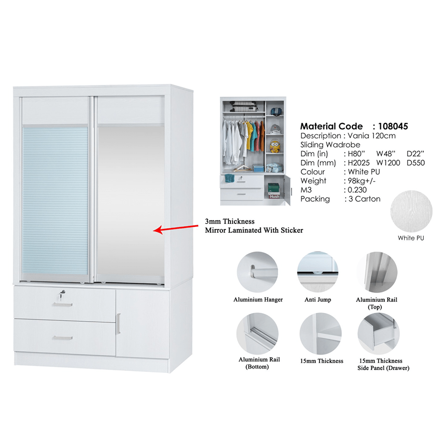 MORE VANIA OPTIONS Vania 120 cm Sliding Wardrobe Vania 120 cm Sliding Wardrobe Mandaue Foam
