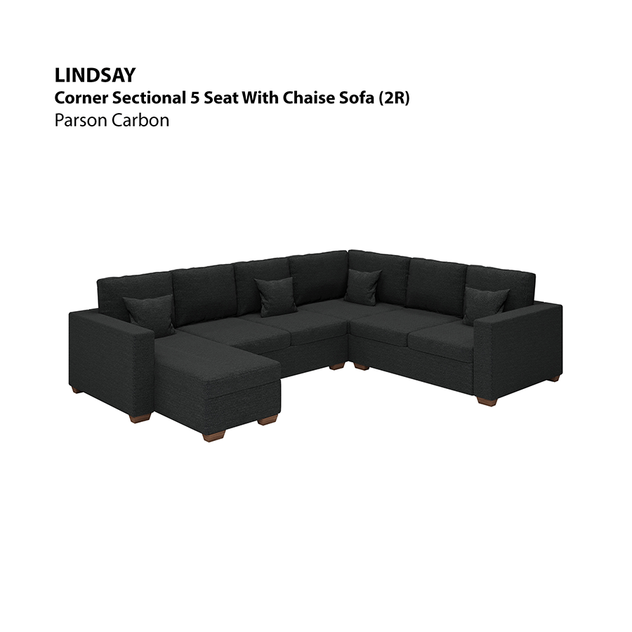 MORE LINDSAY OPTIONS Lindsay Corner Sectional 5 Seat with Chaise (2R) Sofa Lindsay Corner Sectional 5 Seat with Chaise (2R) Sofa Fabric Parson Carbon Mandaue Foam
