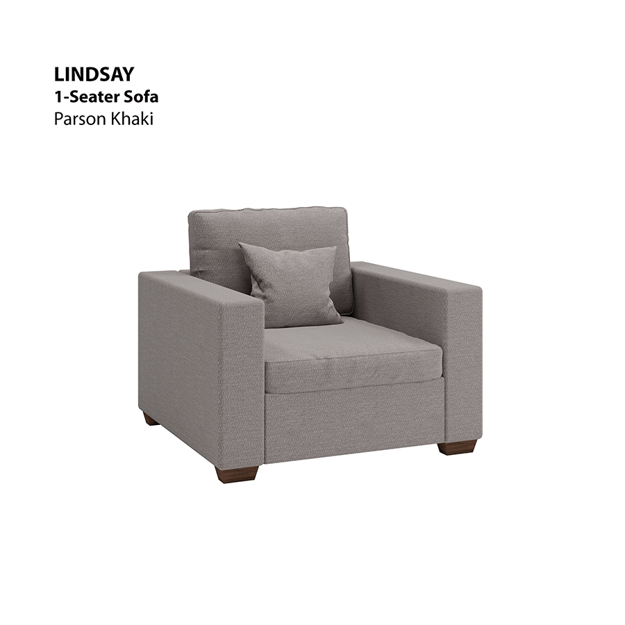 MORE LINDSAY OPTIONS Lindsay 1 Seater Sofa Lindsay 1 Seater Sofa Fabric Parson Khaki Mandaue Foam