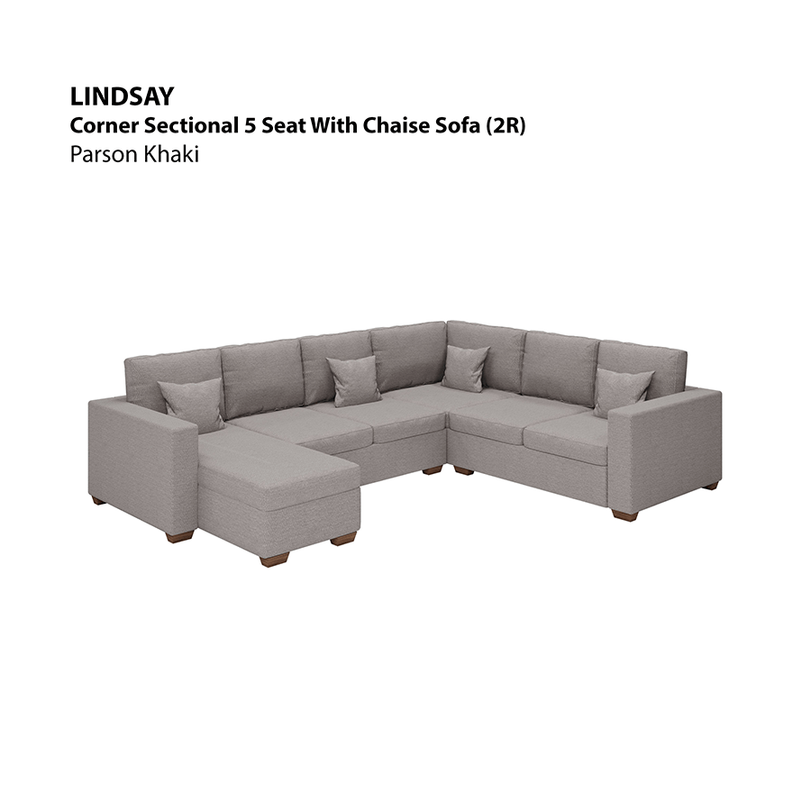 MORE LINDSAY OPTIONS Lindsay Corner Sectional 5 Seat with Chaise (2R) Sofa Lindsay Corner Sectional 5 Seat with Chaise (2R) Sofa Fabric Parson Khaki Mandaue Foam
