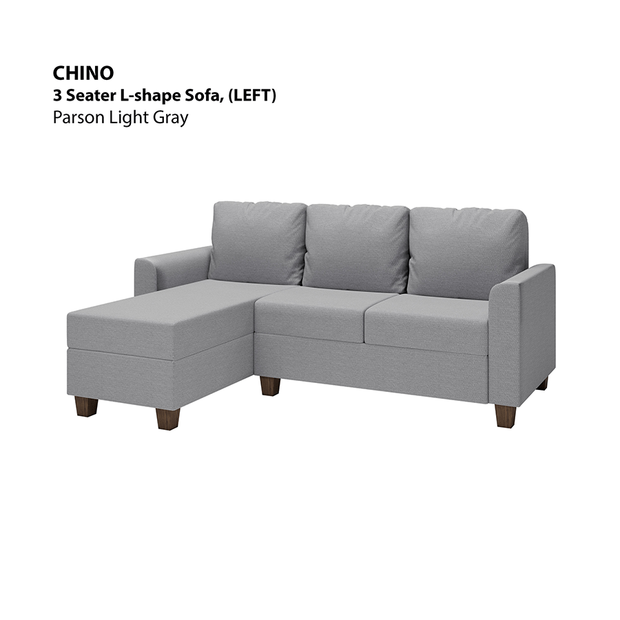 MORE CHINO OPTIONS Chino L-shape 3 Seat with Chaise (Left Facing) Sofa Chino L-shape 3 Seat with Chaise (Left Facing) Sofa Fabric Parson Light Gray Mandaue Foam