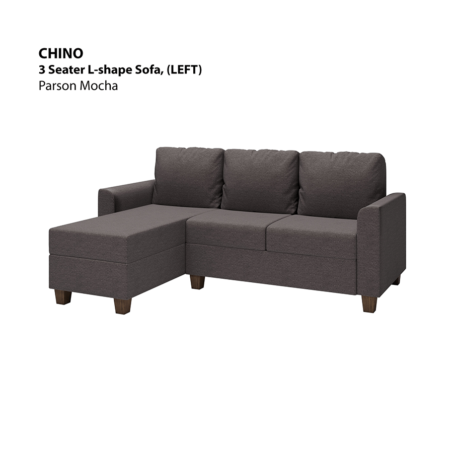 MORE CHINO OPTIONS Chino L-shape 3 Seat with Chaise (Left Facing) Sofa Chino L-shape 3 Seat with Chaise (Left Facing) Sofa Fabric Parson Mocha Mandaue Foam