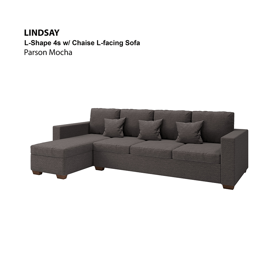 MORE LINDSAY OPTIONS Lindsay L-shape 4 Seat with Chaise (Left Facing) Sofa Lindsay L-shape 4 Seat with Chaise (Left Facing) Sofa Fabric Parson Mocha Mandaue Foam