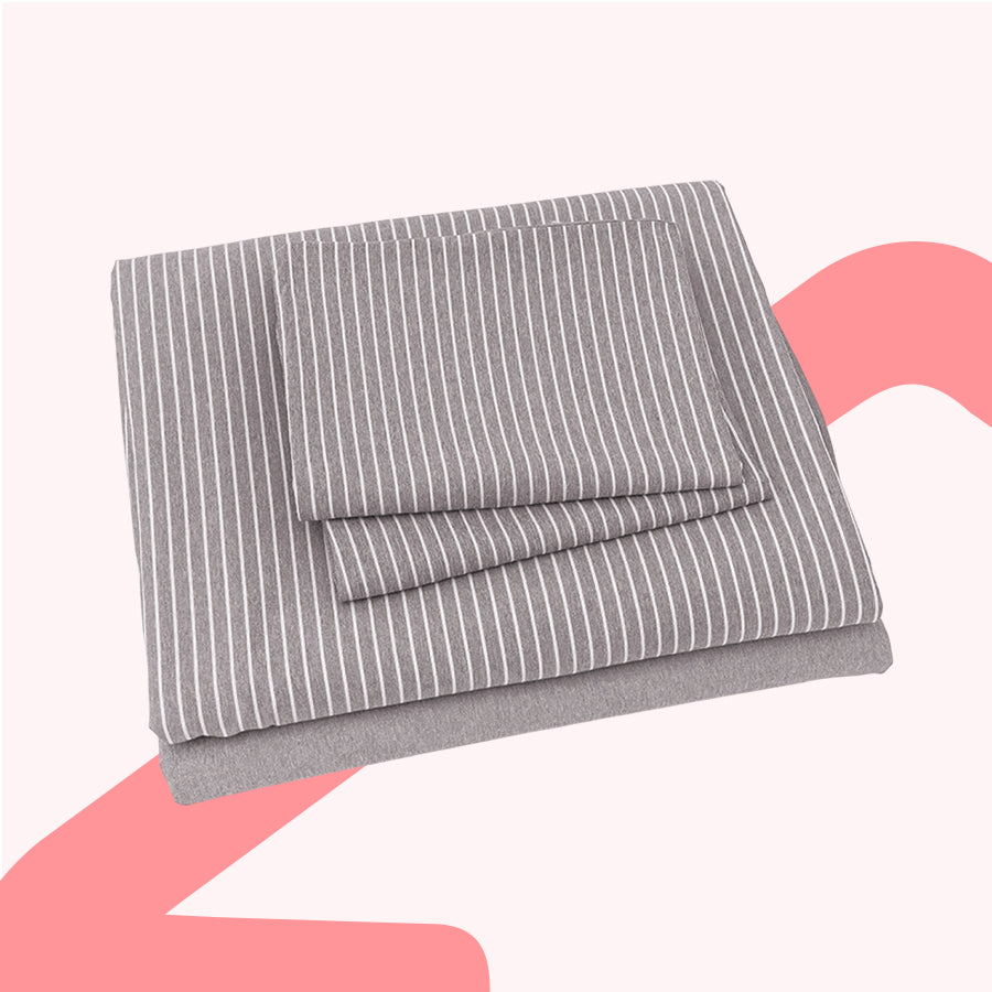 Reversible Stripe Khaki 4pc Flat Sheet Set