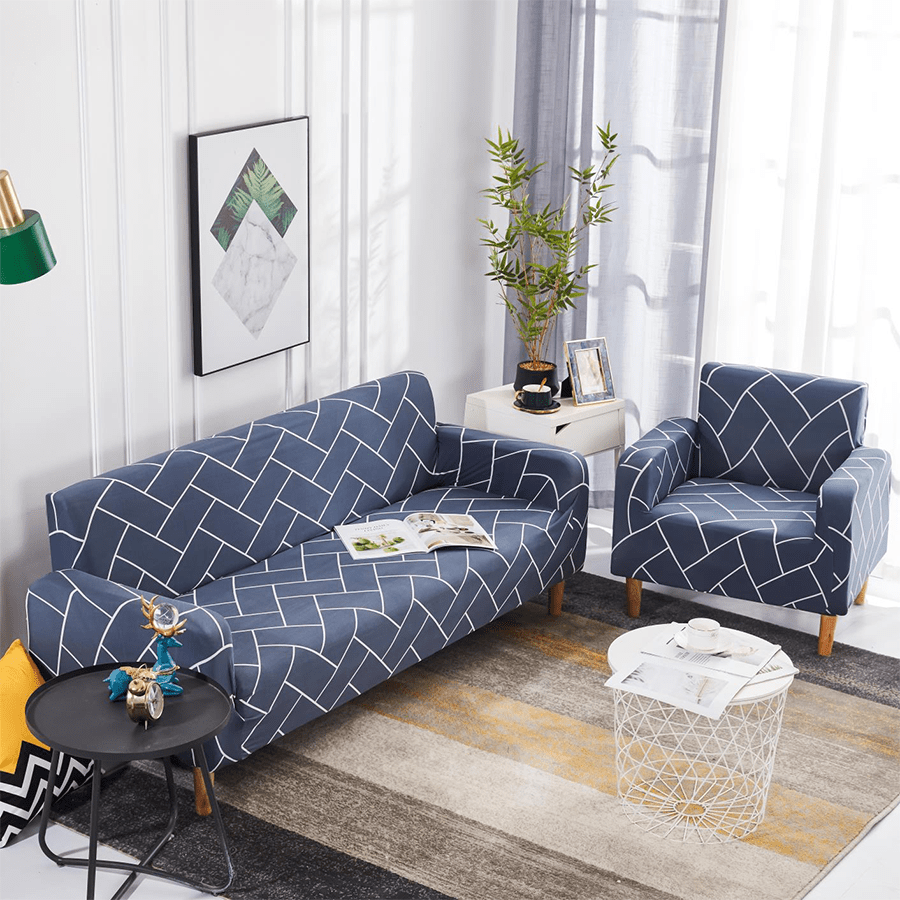 Navy Printed Spandex Sofa Cover