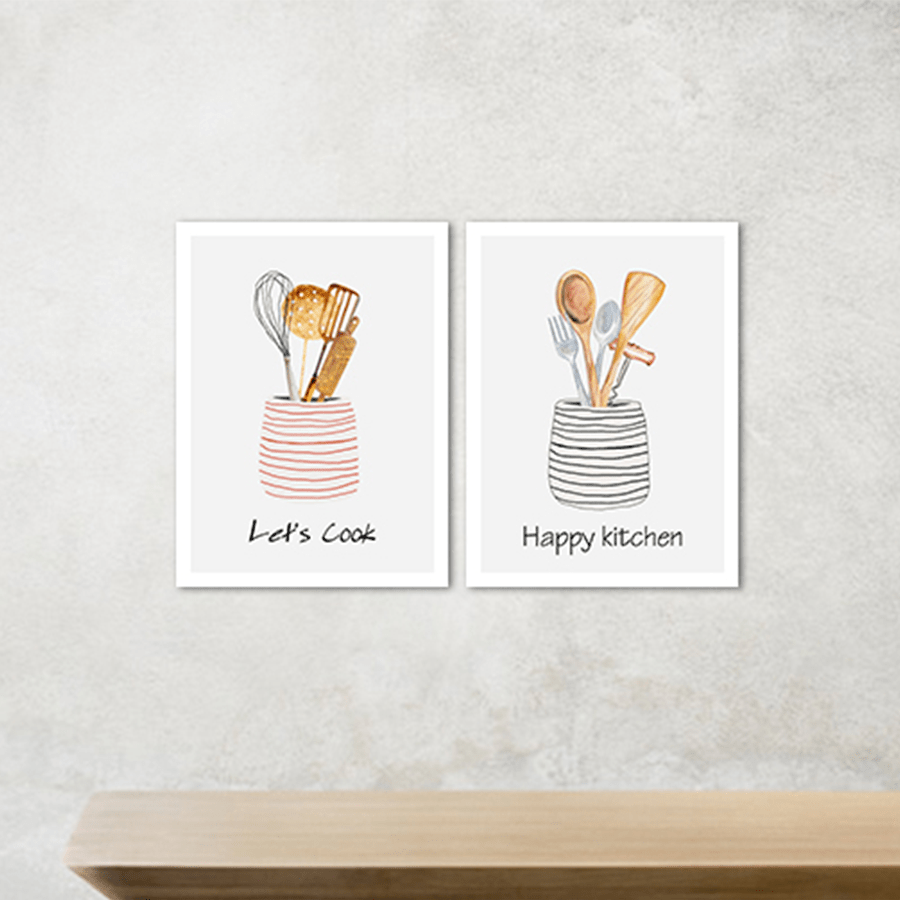 Kitchen Utensils Wall Art Set of 2