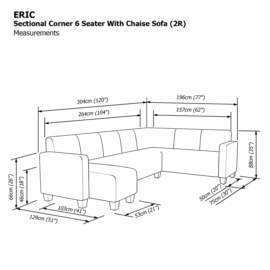 Eric Sectional 6 Seat with Chaise (2R) Sofa
