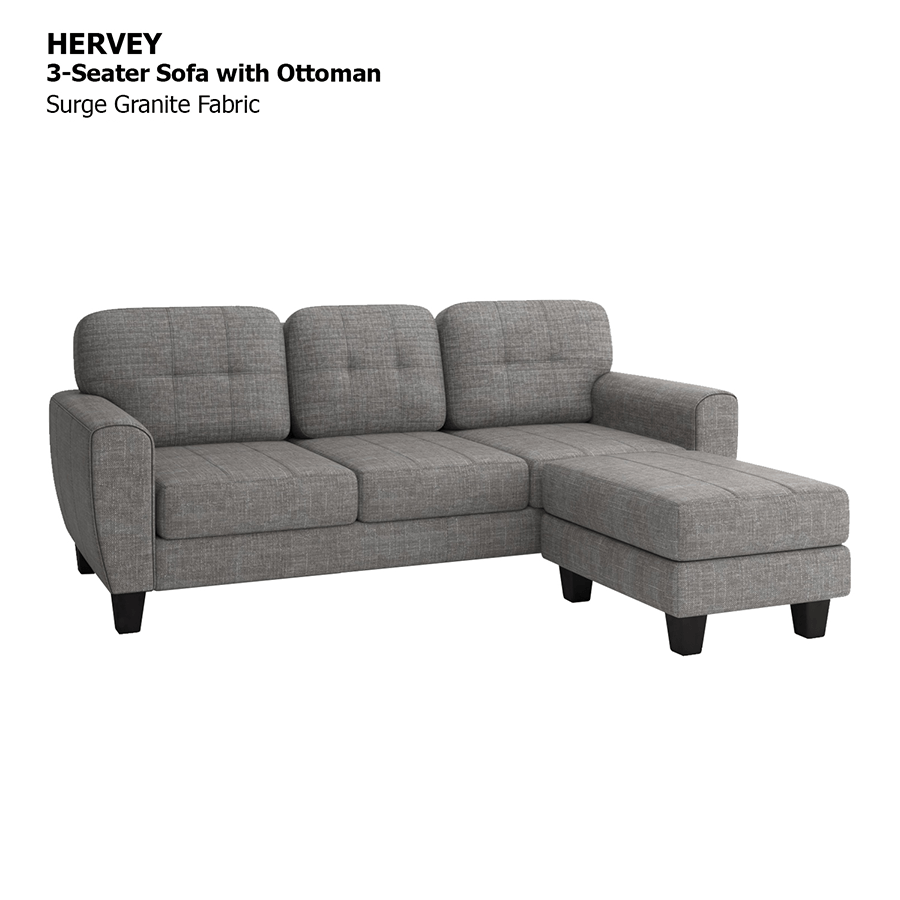 MORE HERVEY OPTIONS Hervey 3 Seat with Ottoman Sofa Hervey 3 Seat with Ottoman Sofa Fabric Surge Granite Mandaue Foam