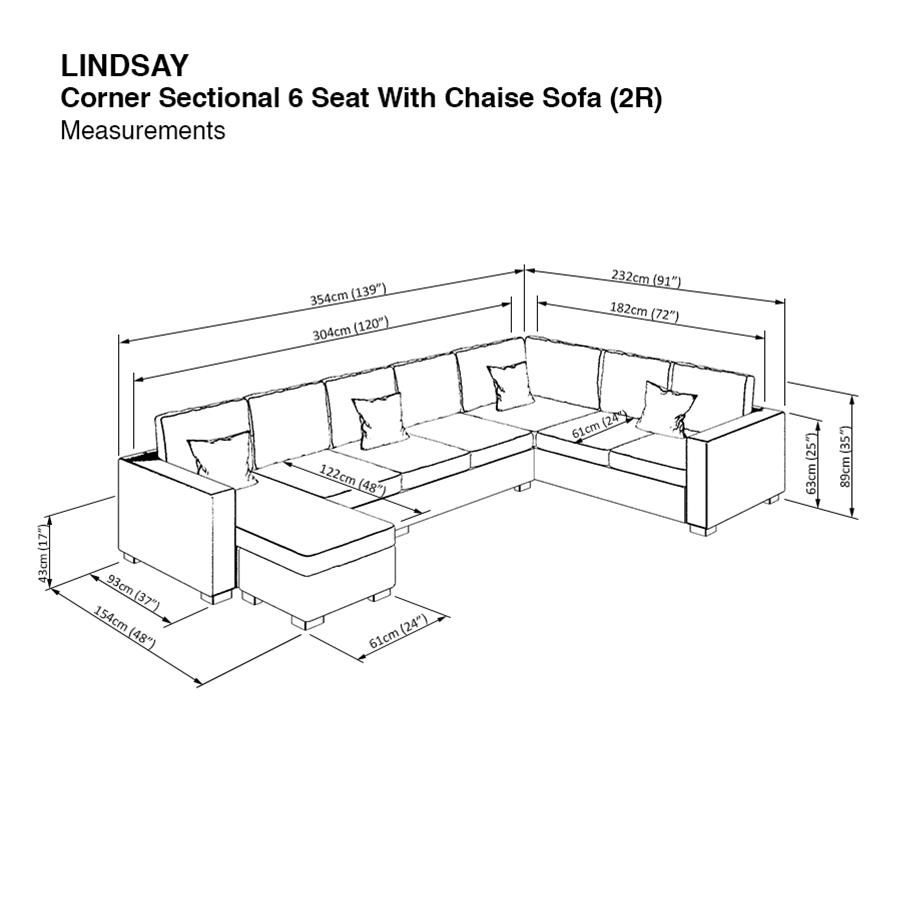 Lindsay Corner Sectional 6 Seat with Chaise (2R) Sofa