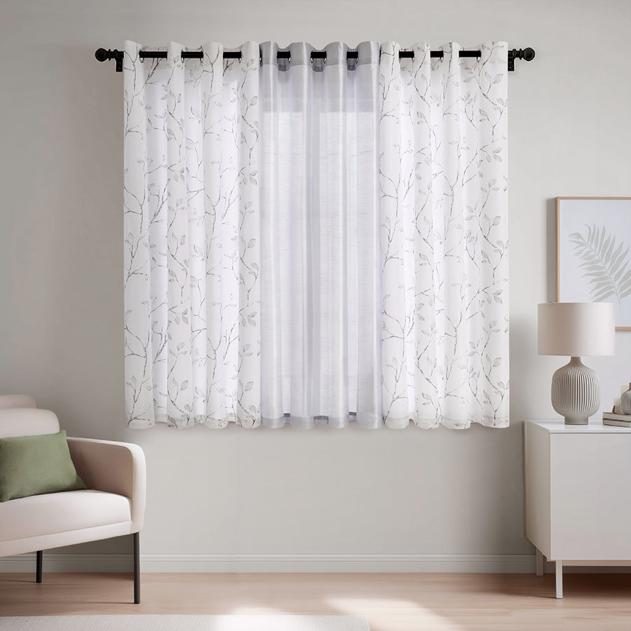 Birga Plain & Print Set Of 3 Curtains