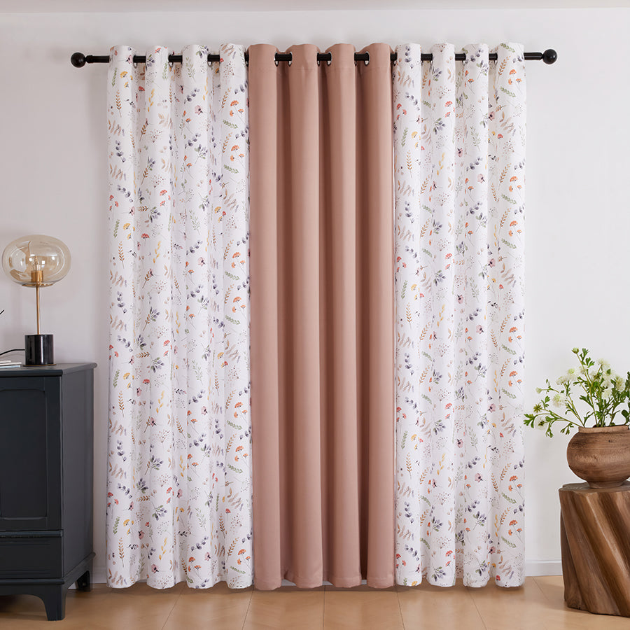 Barthel Plain & Print Set Of 3 Curtains
