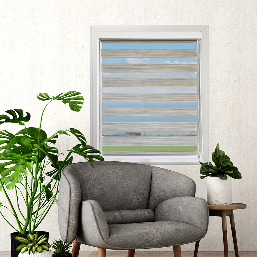 Grey Linen Zebra Semi-Blackout Blinds