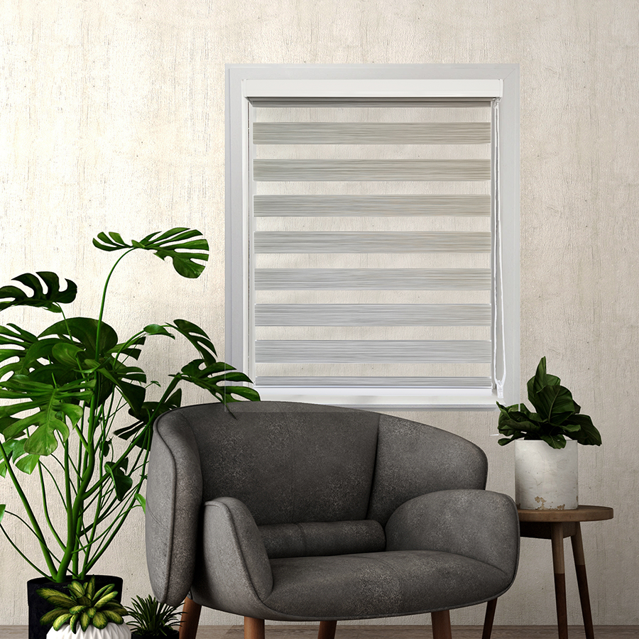 Grey Linen Zebra Semi-Blackout Blinds