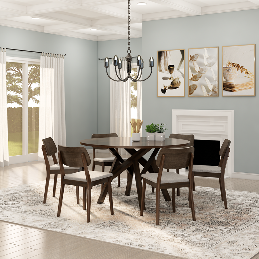 Minard + Arlon 6 Seater Dining Set - Warm Grey + Walnut